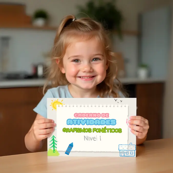 Menina com Atividades Lúdicas de Grafismo Fonético